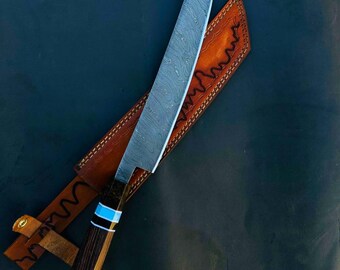 Handgefertigtes Kiritsuke-Kochmesser, Küchenmesser aus Damaszenerstahl, japanischer Stil, Griff aus Kunstharz, Lederscheide, Geschenk für Sie, Geschenk für Ihn
