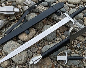 Espada larga medieval de acero inoxidable J2 hecha a mano con vaina de cuero, espada de caballero, regalo coleccionable del Renacimiento.