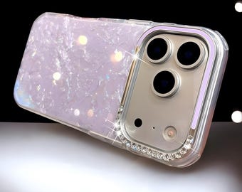 Rhinestone Camera Lens Frame Phone Case, Shell Pattern