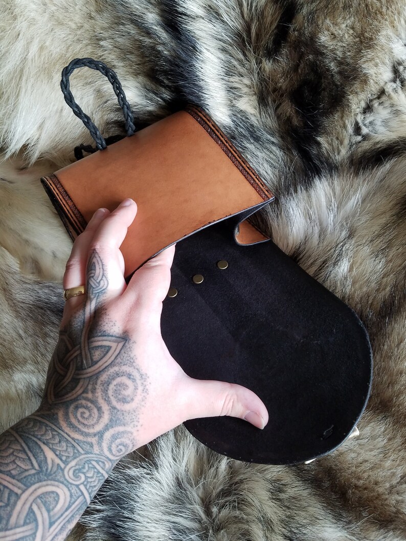 Leather pouch with entwined Celtic birds made to order