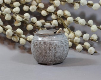 Ceramic Honey Pot - Honey Jar - Dark Stoneware - Grey Glaze - Thrown