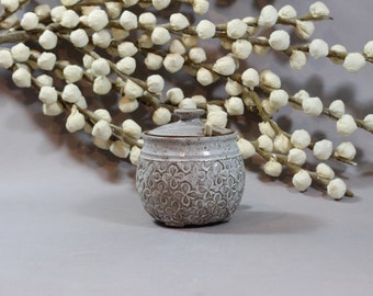 Ceramic Honey Pot - Honey Jar - Dark Stoneware - White Glaze - Thrown