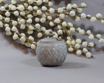 Ceramic Honey Pot - Honey Jar - Dark Stoneware - White Glaze - Thrown