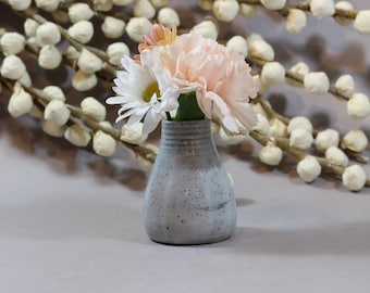 Ceramic Bud Vase - Dark Stoneware - Home Accent - Stamp Texture
