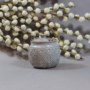 Ceramic Honey Pot Honey Jar Dark Stoneware White Glaze Thrown image 1