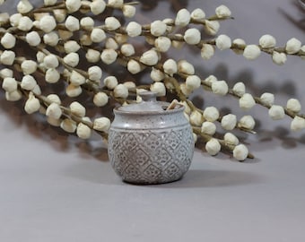 Ceramic Honey Pot - Honey Jar - Dark Stoneware - White Glaze - Thrown