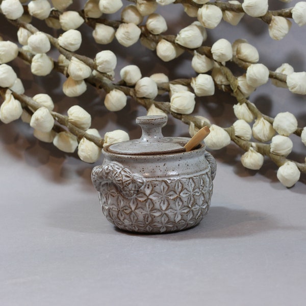 Ceramic Sugar Bowl - Salt Cellar - Lidded Sugar Bowl - Dark Stoneware - White Glaze - Thrown