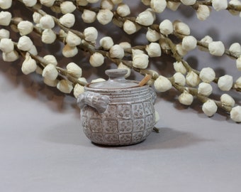 Ceramic Lidded Sugar Bowl - Salt Cellar - Honey Pot - Dark Stoneware - White Glaze - Thrown