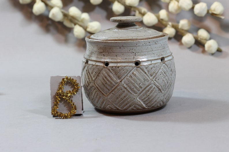 Ceramic Garlic Pot Garlic Keeper Dark Stoneware White Etsy