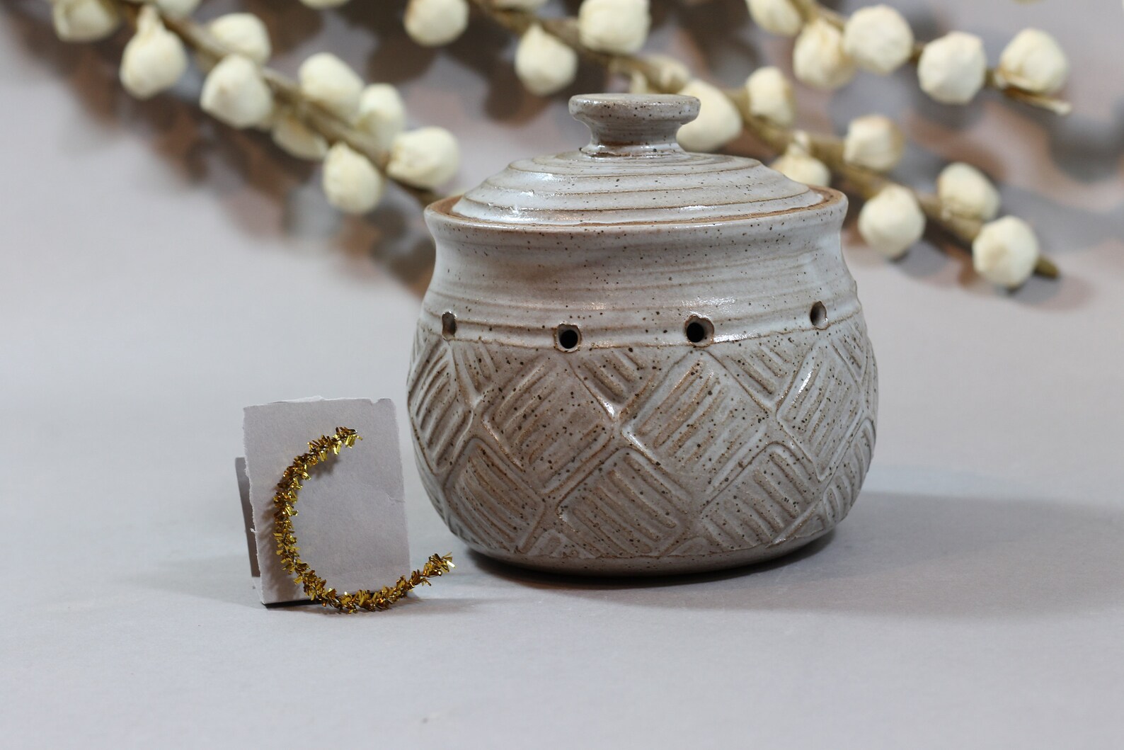 Ceramic Garlic Pot Garlic Keeper Dark Stoneware White Etsy