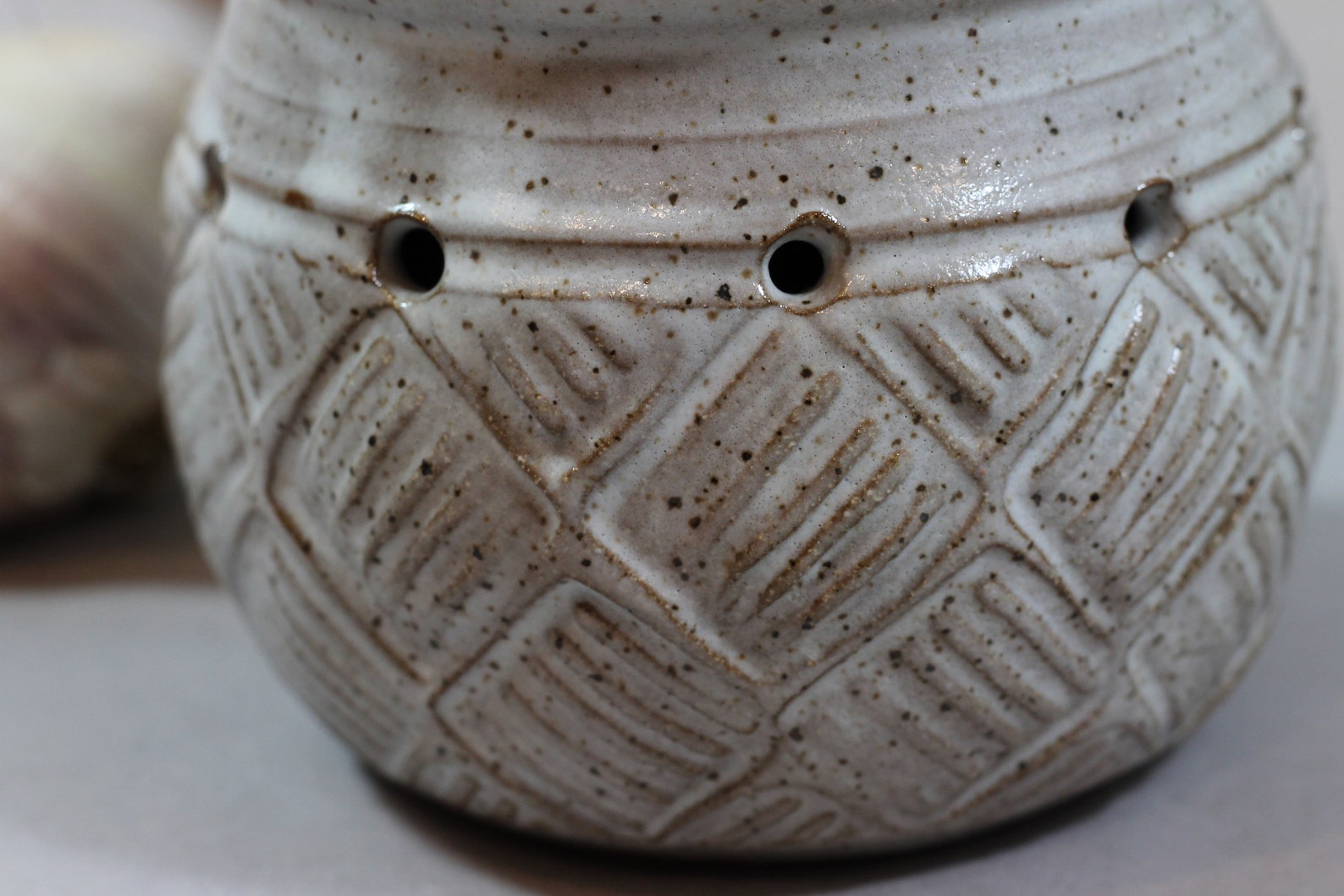 Ceramic Garlic Pot Garlic Keeper Dark Stoneware White Etsy