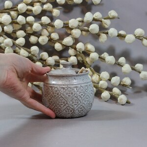 Ceramic Honey Pot Honey Jar Dark Stoneware White Glaze Thrown image 3