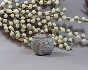 Ceramic Honey Pot - Honey Jar - Dark Stoneware - White Glaze - Thrown