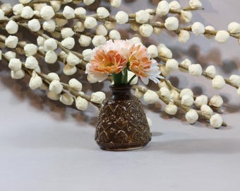 Ceramic Bud Vase - Dark Stoneware - Home Accent - Stamp Texture