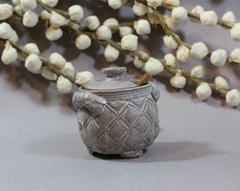 Ceramic Lidded Sugar Bowl - Salt Cellar - Honey Pot - Dark Stoneware - White Glaze - Thrown