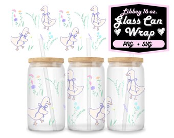 16oz Spring Goose Libbey Glass Can Wrap Svg, 300 DPI Hand Drawn PNG, Commercial Use