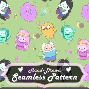 Adventure Seamless Pattern, Chibi Cartoon Style (JPEG PNG Digital Paper 12x12 in, 300 DPI)