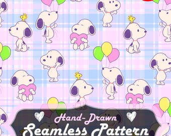 Snoop Puppy Seamless Pattern, Cartoon Dog Design (JPG, PNG, 300 dpi)