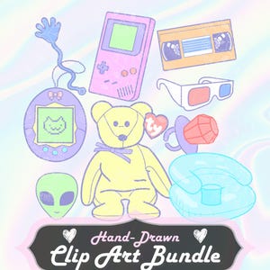 90s Nostalgia Clip Art Image Bundle - Y2K Millennial Hand Drawn Instant Download File PNG 300 dpi