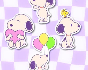 Snoopy Die Cut Stickers | Kawaii Aesthetic, Chibi Cartoon Stickers | 1.5” 2” 2.5” waterproof laptop sticker set