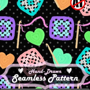 Crochet Seamless Pattern, Grandmacore Granny Square (JPG, PNG, 300 dpi) Instant Download, Commercial Use