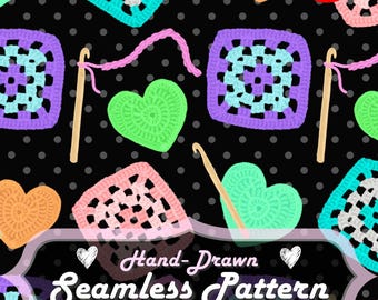 Crochet Seamless Pattern, Grandmacore Granny Square (JPG, PNG, 300 dpi) Instant Download, Commercial Use