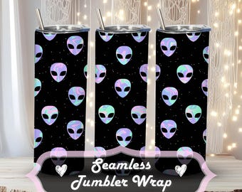 Alien Tumbler Wrap PNG, Psychedelic Seamless Sublimation Designs, Personal & Commercial Use