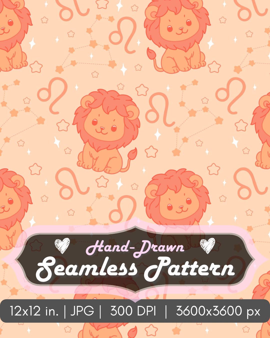 Leo Pattern, Seamless Zodiac Sign, Lion Background (JPEG Digital Paper ...
