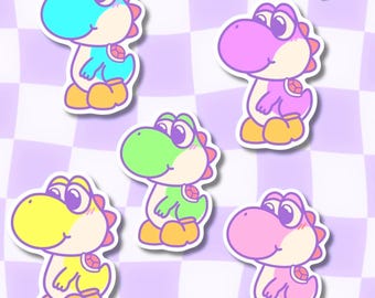 Yoshi Die Cut Stickers | Kawaii Aesthetic, Chibi Yoshi Multicolor Waterproof Vinyl Stickers