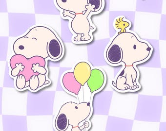 Snoopy Die Cut Stickers | Kawaii Aesthetic, Chibi Cartoon Stickers | 1.5” 2” 2.5” waterproof laptop sticker set