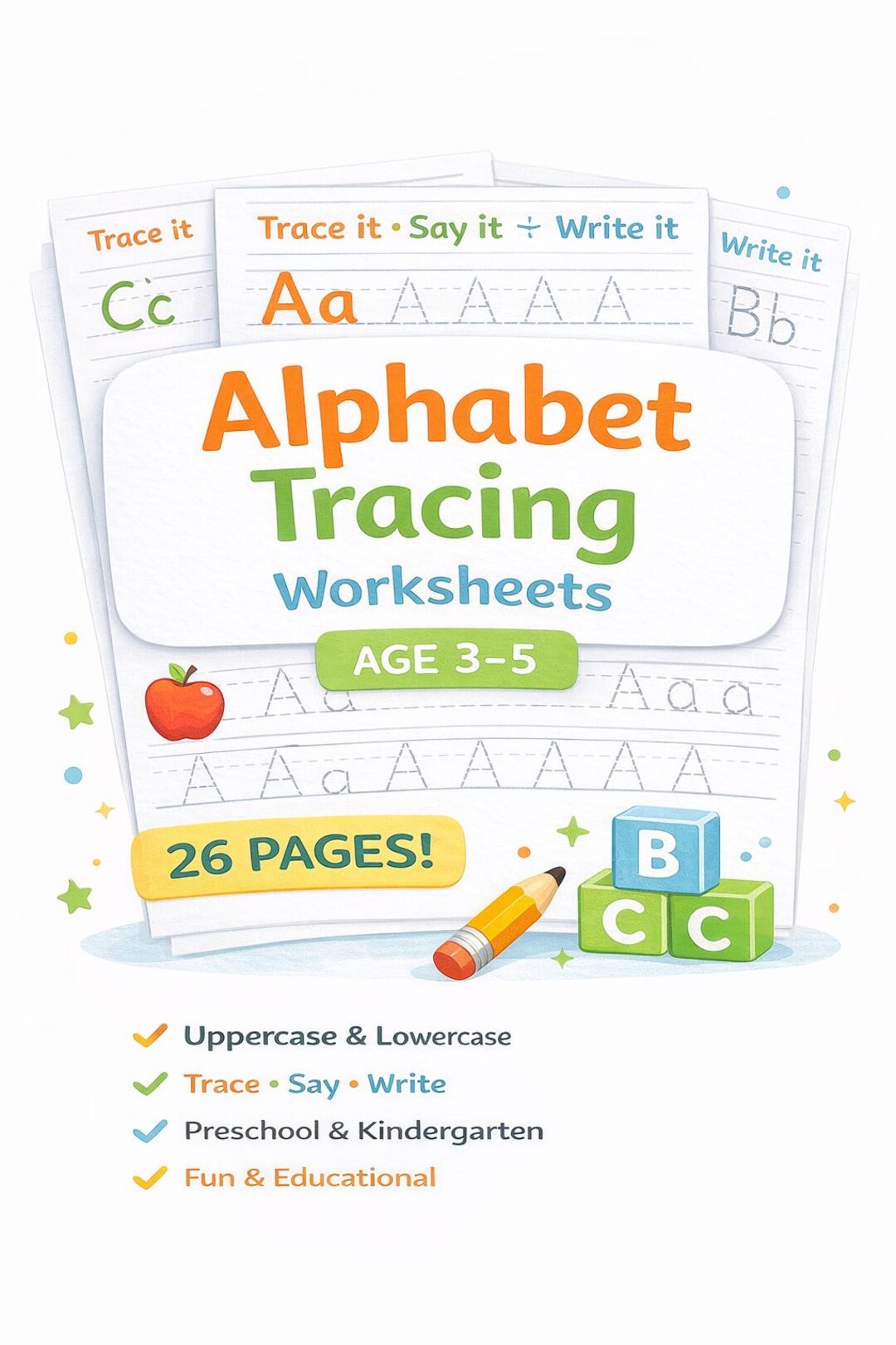 Alphabet Tracing Worksheets for Preschool | Letter Writing Practice A–Z ...