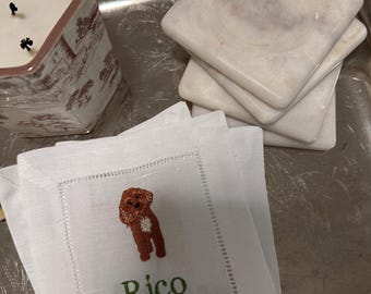 Servilletas de lino personalizadas para cóctel con diseños de bordado personalizados