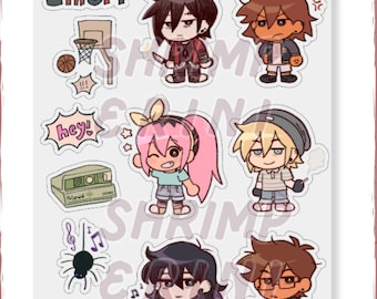 May include: A transparent sticker sheet featuring various chibi character designs. The sheet includes the text "EMORI - STICKER SHEET MINI CHIBIS" and measurements of 8.4" x 5.5". The stickers depict anime-style characters with different expressions and accessories.