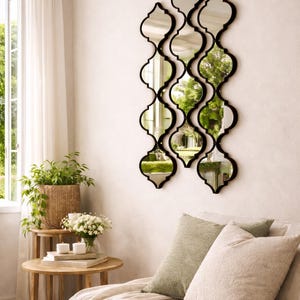 Moroccan Wall Mirror Set, Arabesque Mirror Wall Decor, Elegant Living Room Mirror Art, Hallway Decorative Mirror