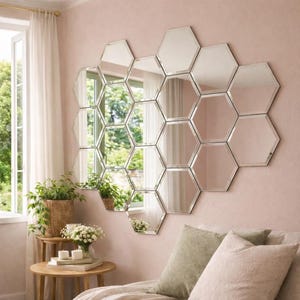 Sechseckige Spiegel im Zehnerset, Fertigungsmaße und Farben