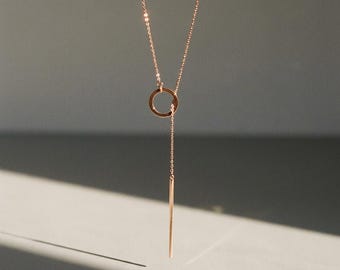 Lazo de acero inoxidable, collar delicado, collar de oro rosa, collar de barra vertical, collar de círculo, collar de capas, joyería minimalista