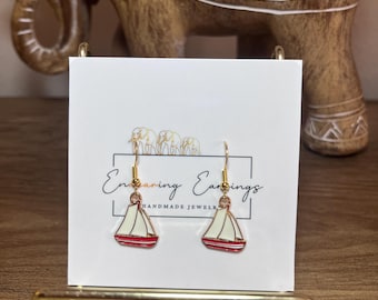 Sailboat Dangle Earrings, Nautical Coastal Jewelry, Hypoallergenic Stainless Steel