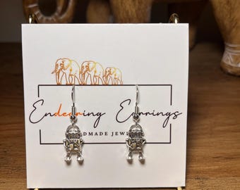 Silver-tone Robot Dangle Earrings, STEM Science Jewelry, Geeky Gift