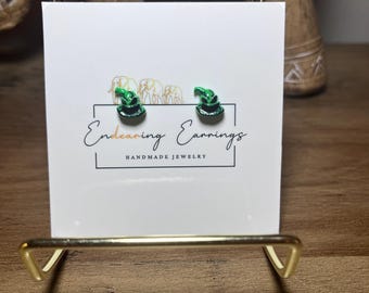 Spooky Green Monster Stud Earrings | Hypoallergenic Stainless Steel Posts | Halloween Inspired Handmade Earrings