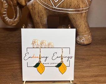 Lemon Dangle Earrings | Yellow Citrus Fruit, Hypoallergenic Stainless Steel Hooks