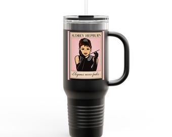 オードリー・ヘプバーン レトロイラスト トラベルマグ | 40オンス 保温機能付き