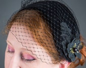 Black Fascinator - veil fascinator, fascinator headband, kentucky derby hat, wedding fascinator, cocktail hat, 1950s hat, velvet, fascinator