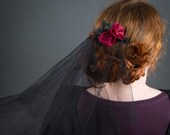 Black Wedding Veil with Silk Flowers - gothic wedding veil, custom wedding veil, black veil wedding, black bridal veil, alternative wedding