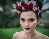 Gothic Flower Crown, gothic headdress, gothic headpiece, gothic bride, red flower crown, autumn wedding, fall wedding, boho flower crown