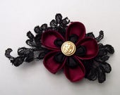 Black & Red Kanzashi Flower Hair Clip, gothic hair clip, kanzashi flower, christmas gift, bridesmaid hair clip, gothic wedding, black flower