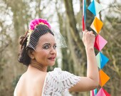 Flower Crown Veil, wedding flower crown, bridal flower crown, birdcage veil, Day of the Dead wedding, alternative wedding veil