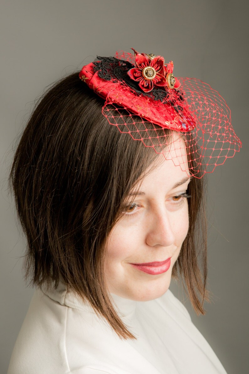 Red Fascinator red & black fascinator alternative wedding Etsy