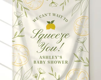 Custom Lemon Baby Shower Backdrop Banner, We Can't Wait to Squeeze You Baby Shower Sign, Citrus Baby Shower Decor, Gender Neutral Theme
