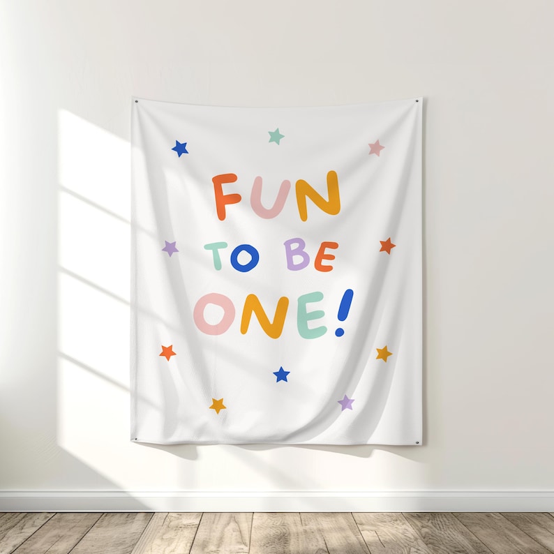 Fun To Be One Birthday Banner, Colorful First Birthday Party Decor, 1st Birthday Theme Backdrop, Rainbow One is Fun Fabric Banner