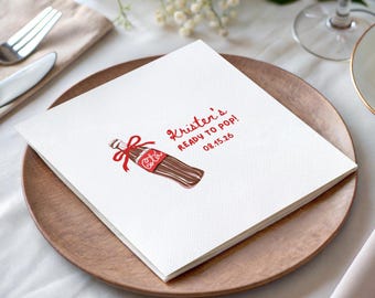 She's Ready to Pop Napkins, Custom Soda Baby Shower Cocktail Napkin, Personalized Cola Party Decor (Pack of 50)